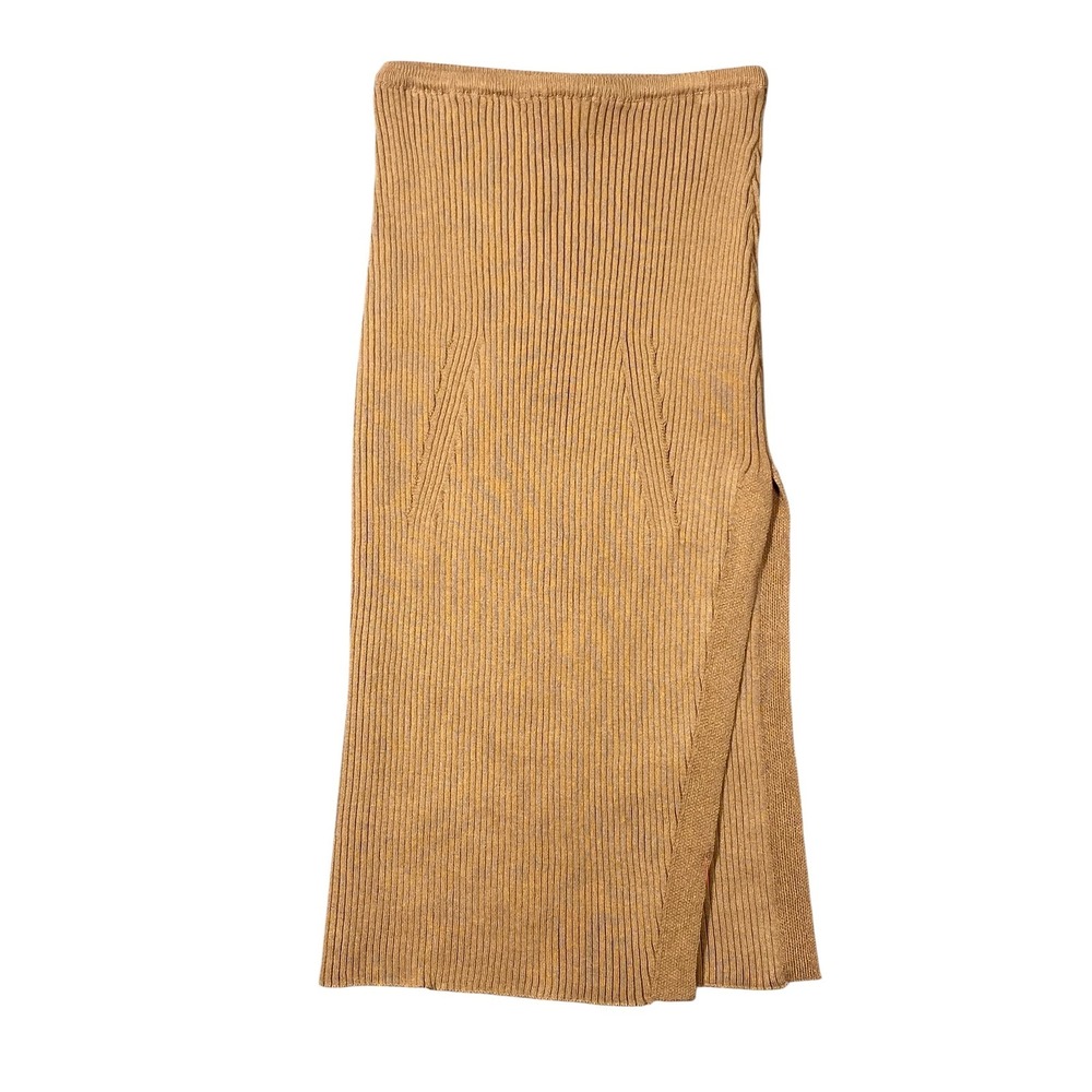 Topshop Skirt Womens S‎ US 4-6 Camel New Ribbed Knit Side Slit Midi Pencil Skirt
